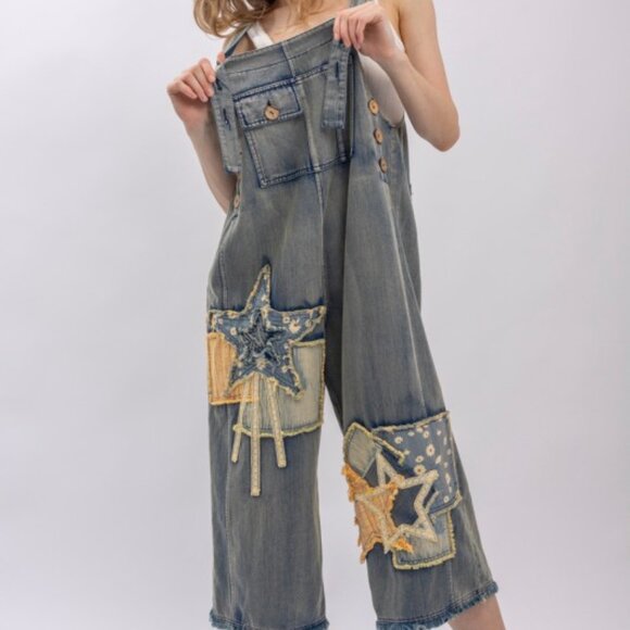 Patchwork Denim Bib Overalls - Picture 10 of 16